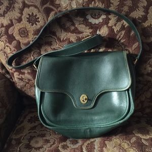 Coach green saddle cross body fold over gold